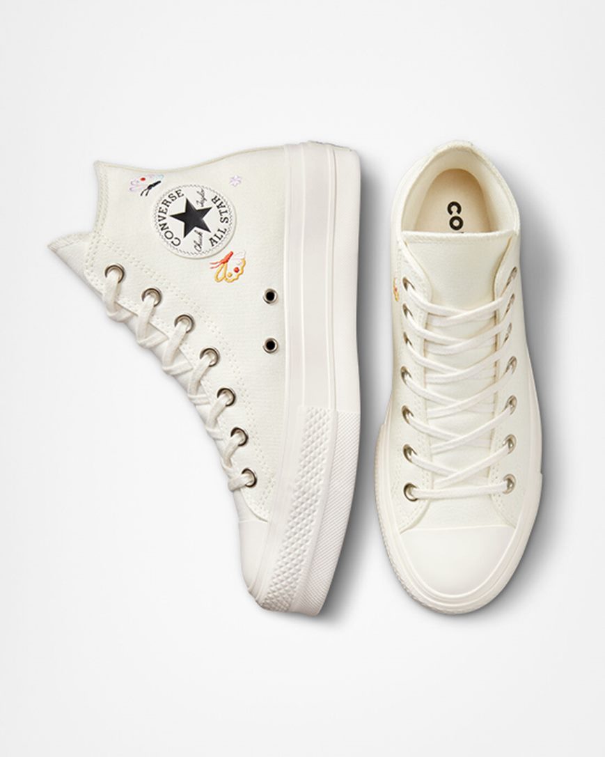 Pantofi Platforma Dama Converse Chuck Taylor All Star Lift Butterfly Wings Inalti Bej Roz | RO KFGEN814